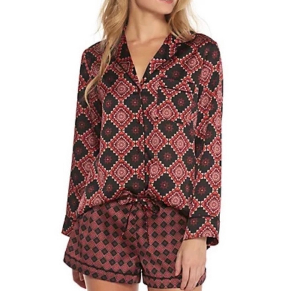 Sam Edelman Geometric Print Pajama Set - Black and Pink